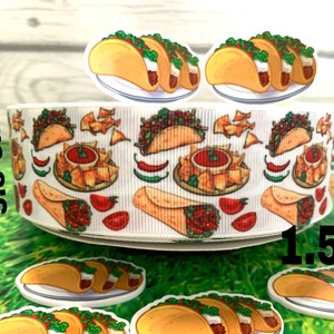 CRAFT SUPPLY. Tacos  grosgrain ribbon. Cinco de mayo ribbon. Mexico ribbon.
