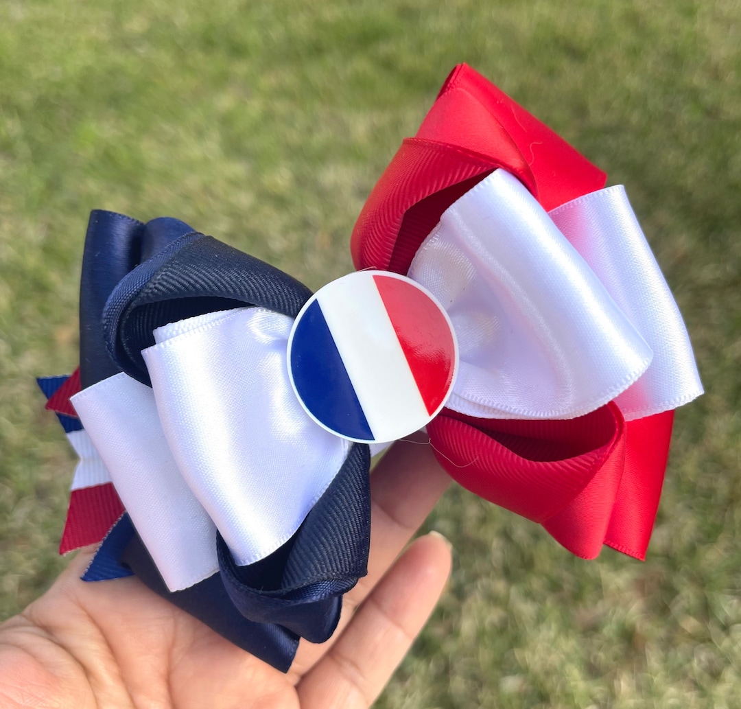 HANDMADE. France Flag Hair Bow. France Flag Bow . France Clip Bow