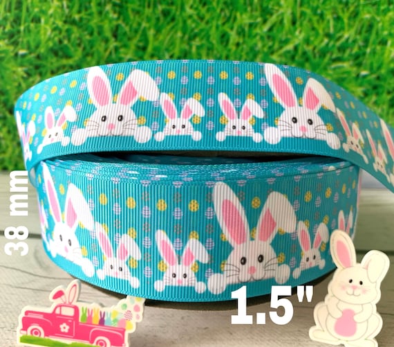 CRAFT SUPPLY 1.5” Bunny grosgrain ribbon. Easter ribbon. Bunny ribbon.  Easter bunny ribbon. White bunny ribbon.