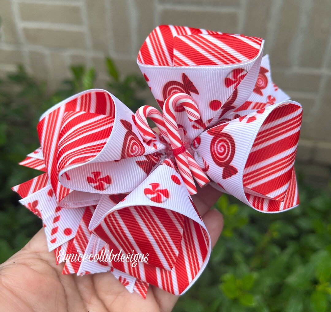 HANDMADE. Candy Cane Hair Bow. Christmas Hair Bow. White and Red ...