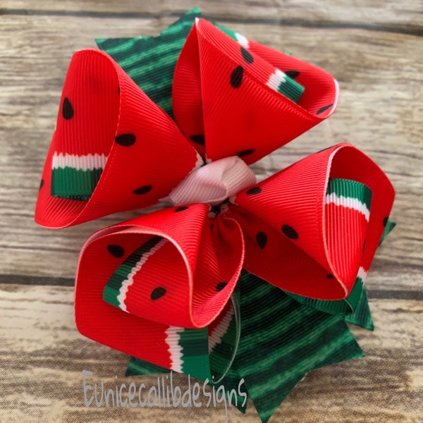 HANDMADE watermelon hair bow. Watermelon bow. Watermelon head bow. Watermelon girl hairbow. Watermelon clip bow.