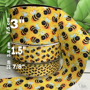 CRAFT SUPPLY Bumble bee grosgrain ribbon. Bees grosgrain ribbon. Bee ribbons. Bumble bee ribbon.