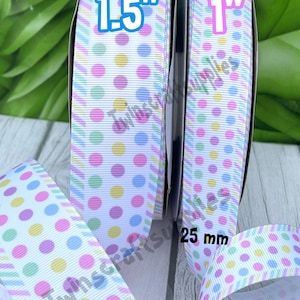 CRAFT SUPPLY 1.5” Spring polka dots grosgrain ribbon . Easter ribbons. Spring dots ribbons. Dots ribbon. Pastel dots ribbon. Easter ribbon.