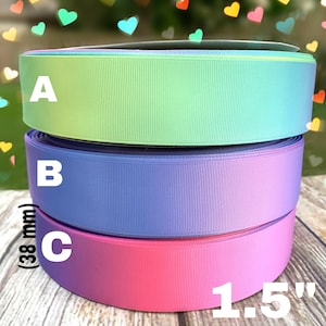 CRAFT SUPPLY. 1.5&quot; ombre ribbon. pastel rainbow grosgrain ribbon. Rainbow ribbon. Pastel ribbon. Spring ribbon.