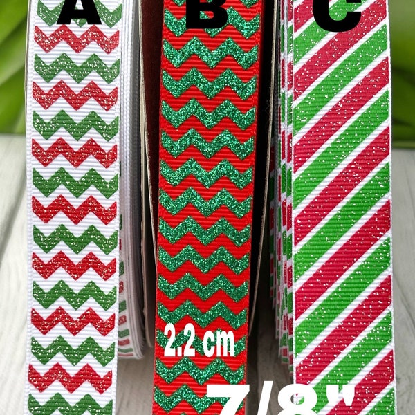 CRAFT SUPPLY. glitter Christmas grosgrain ribbon. Christmas ribbons. Glitter chevron ribbon. Christmas chevron ribbon.