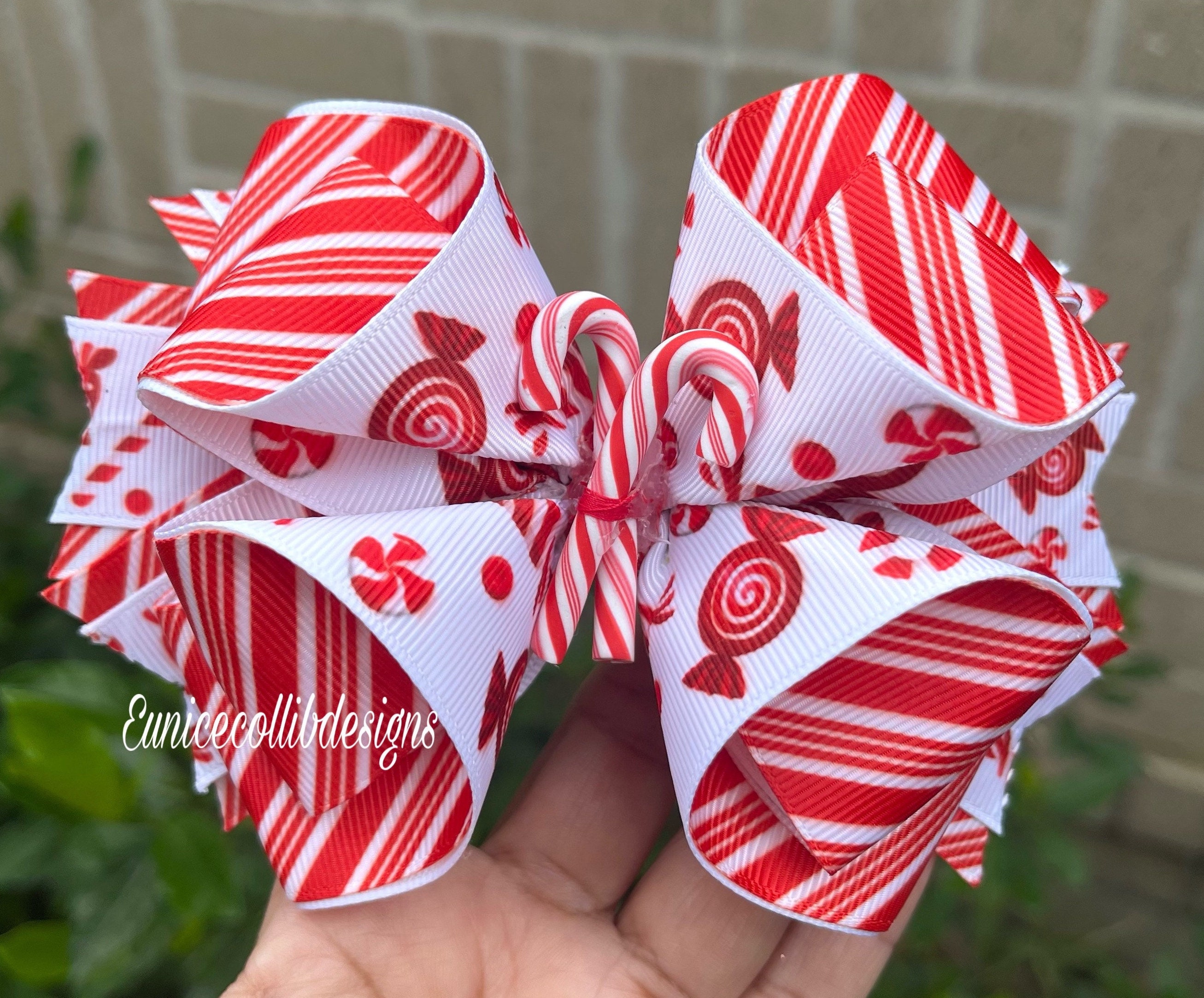 HANDMADE. Candy Cane Hair Bow. Christmas Hair Bow. White and Red ...