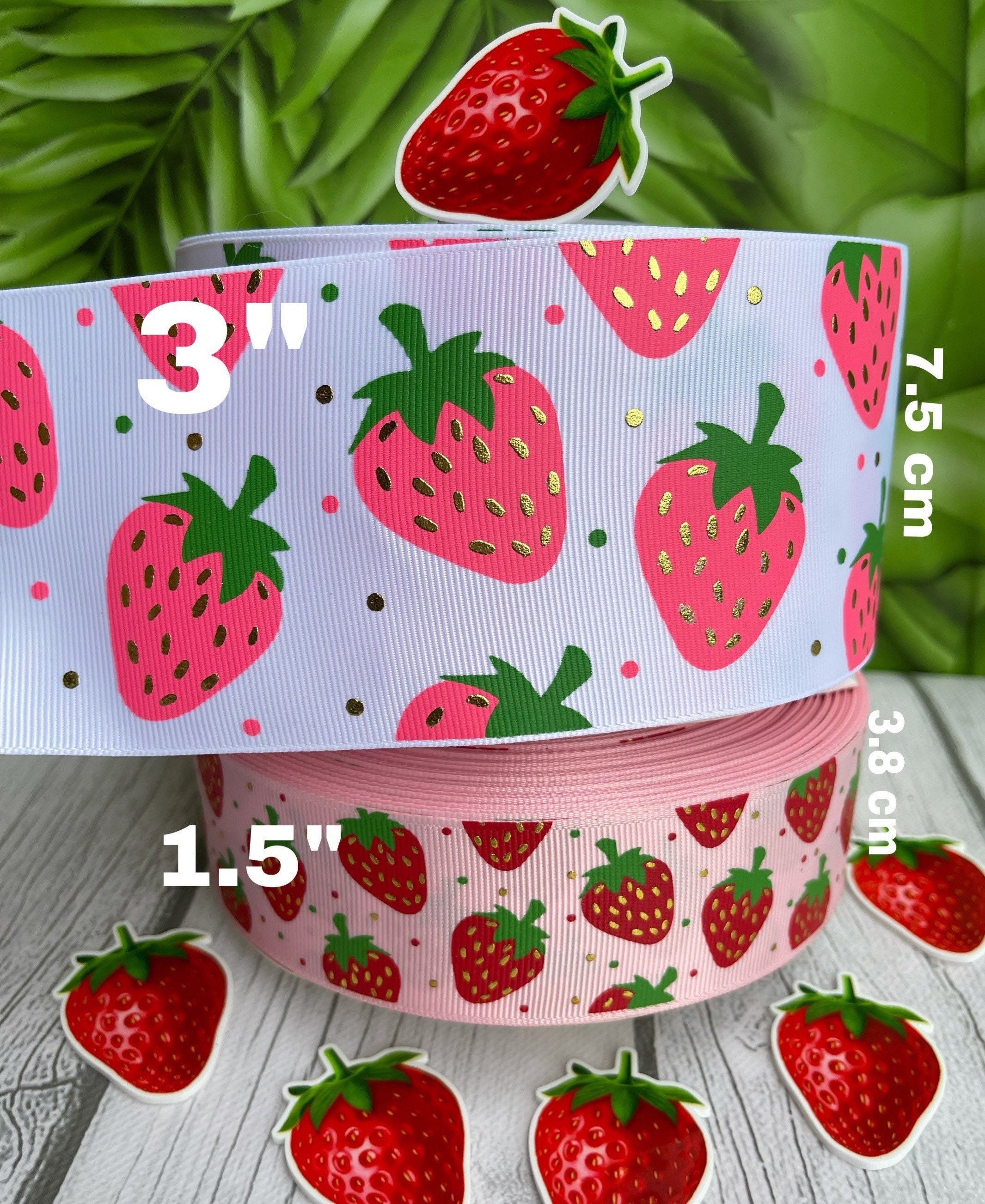 CRAFT SUPPLY. 3” , 1.5”, Gold foil strawberry grosgrain ribbon. Fruits  ribbon. Strawberry ribbon. Strawberries ribbons. Fruit ribbon.