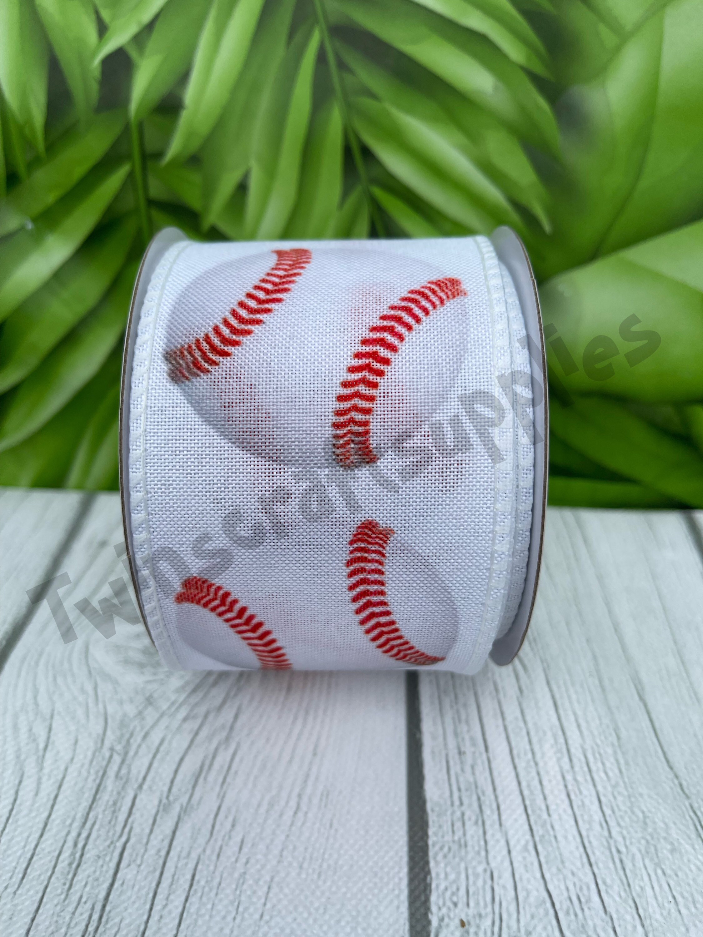 Kuscul 5 Rolls Baseball Wired Edge Ribbon 2.5 Inches x 25 Yard Sport Ball  Ribbon Sport Stitching Satin Wired Ribbon for Sport Team Party Decor Gift