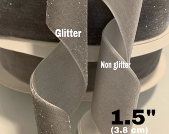 CRAFT SUPPLY 1.5” VELVET Gray ribbon. Gray glitter velvet ribbon. Gray velvet ribbon.  Velvet ribbons . Cinta gris  de terciopelo.