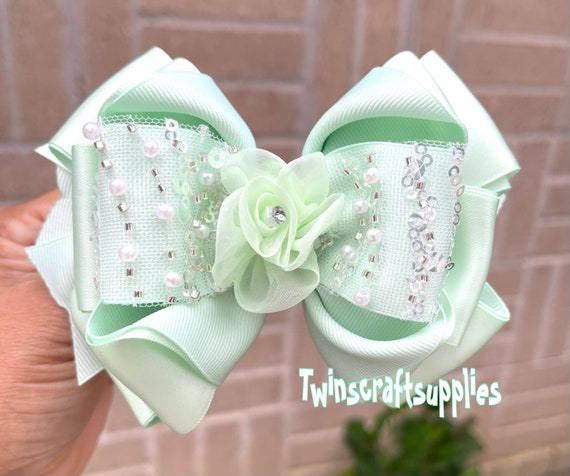 Handmade Green Embellished Hair Bow Amazon.com : JOYRUBY Green Bow Hair Clips, 2PCS Hair Bows  main image 2