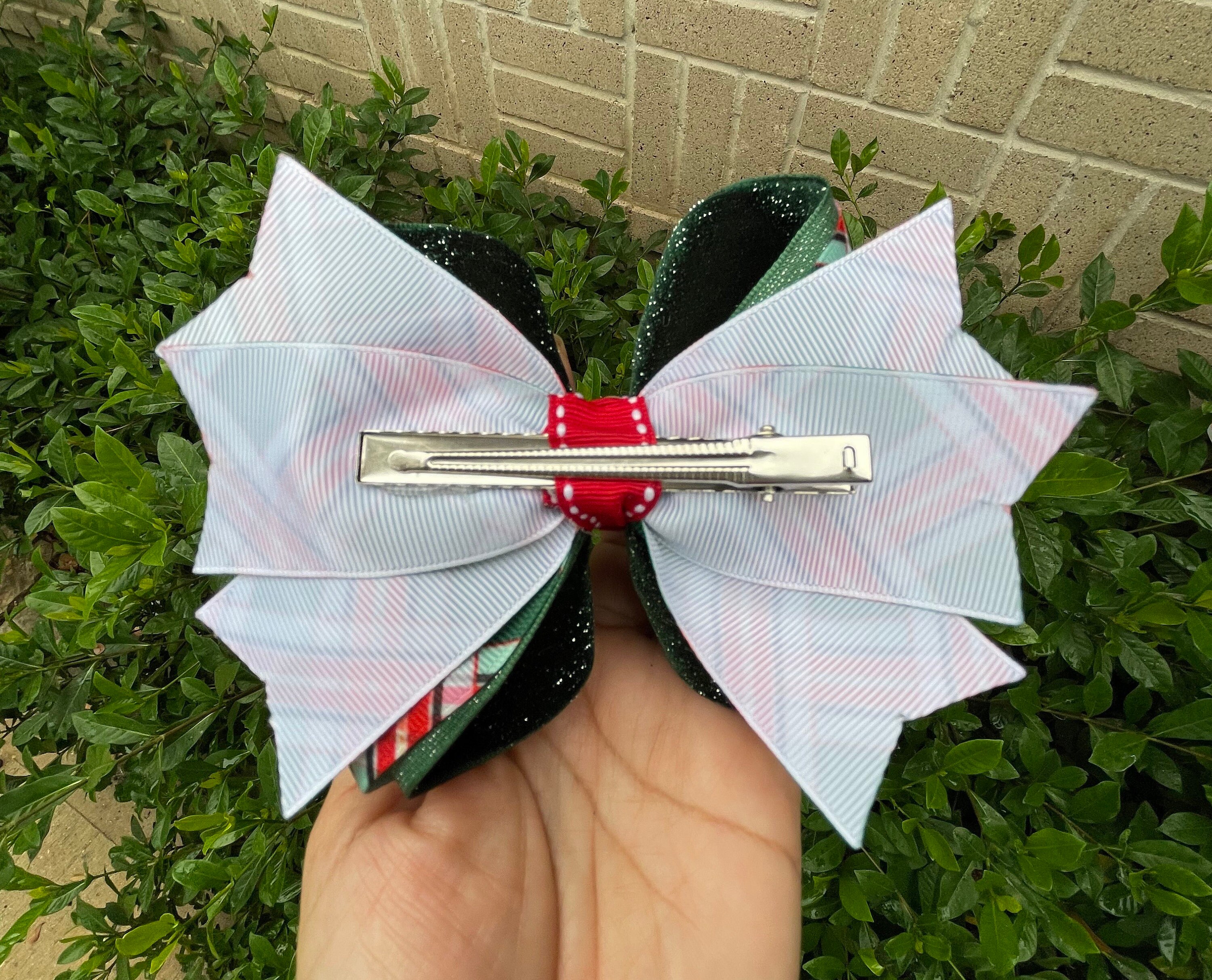 HANDMADE. Candy Cane Hair Bow. Christmas Hair Bow. White and Red ...