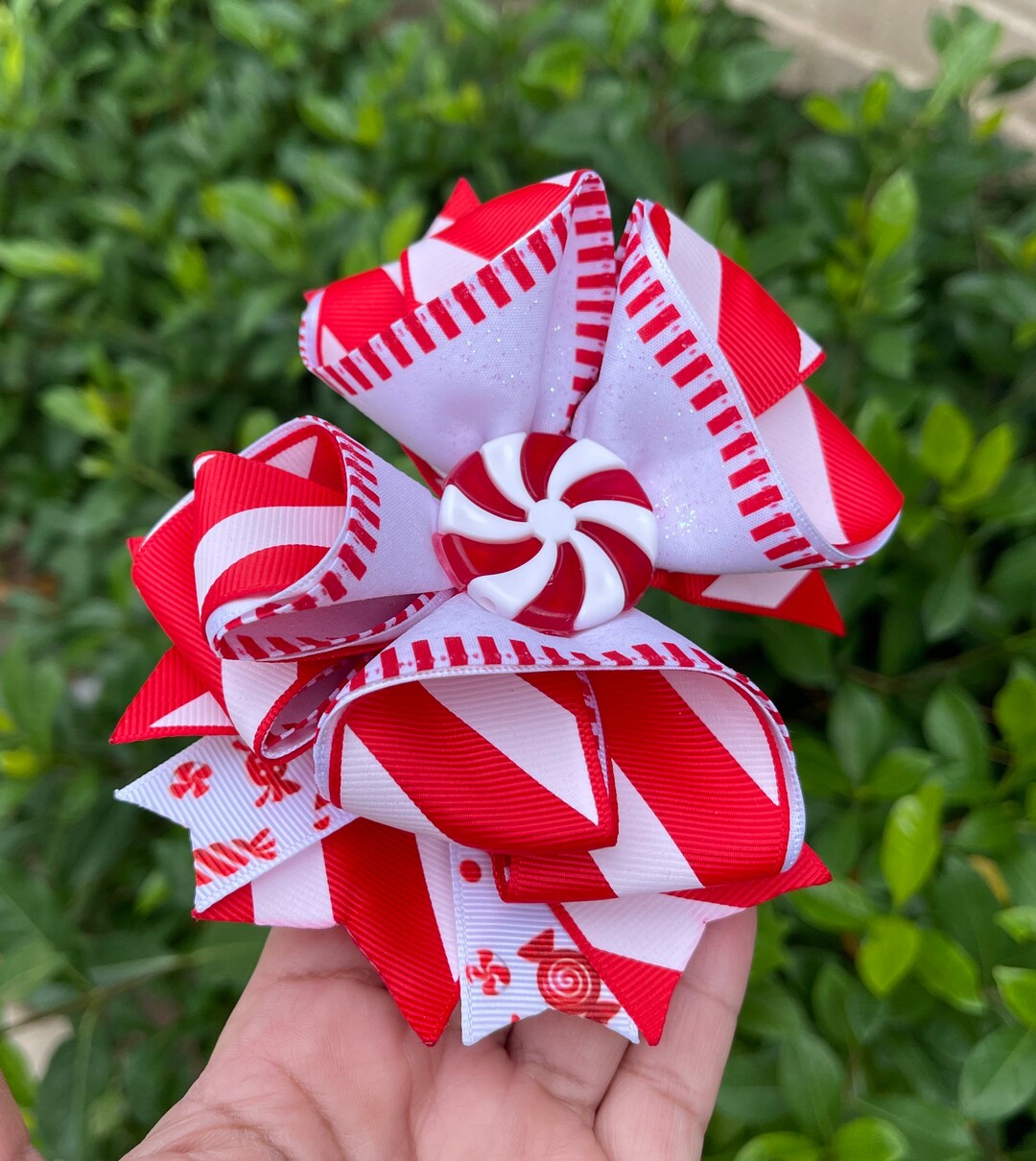 HANDMADE. Candy Cane Hair Bow. Christmas Hair Bow. White and Etsy