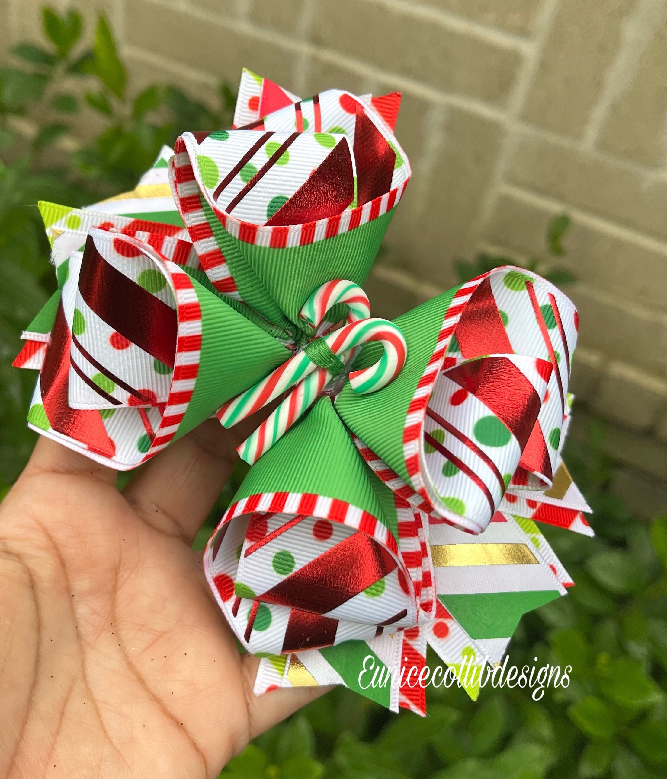 HANDMADE. Candy Cane Hair Bow. Christmas Hair Bow. White and Red ...