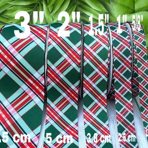 CRAFT SUPPLY. Green and  red plaid grosgrain ribbon. Christmas plaid grosgrain ribbon. Green red plaid ribbon.