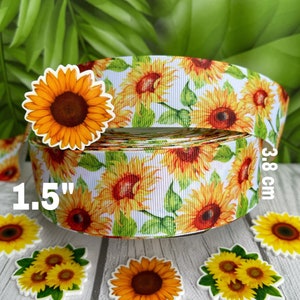 CRAFT SUPPLY Sunflower grosgrain ribbon. Sunflower ribbon. Flowers ribbons .