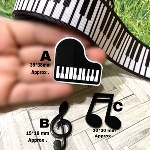 CRAFT SUPPLY. Piano hair bow center. Musical notes cabochon. Piano cabochon. Piano resin. Piano embellishments. Musical notes resins.