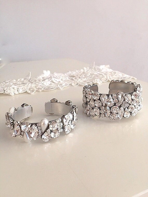 Set of 2 Swarovski Crystal cuff bracelets bridal Rhinestone Etsy