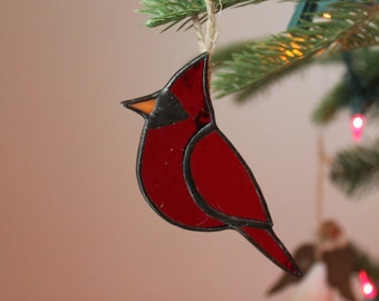 Cardinal Stained Glass Ornament Cardinal Stained Glass Sun Catcher Bird Ornament Bird Decor