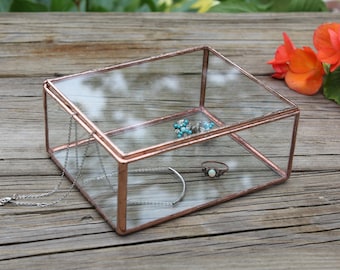 Glass Jewelry Box Copper Glass Jewelry Box Geometric Box Glass Keepsake Box Rose Gold Box Jewelry Storage Gift For Her Boho Home Decor