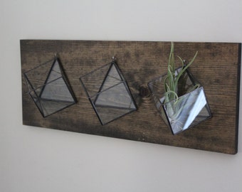Set Of 3 Hanging Planters Geometric Wall Mounted Pot Air Plant Succulent Holder Stained Glass Terrarium Rustic Indoor Planter Boho Decor