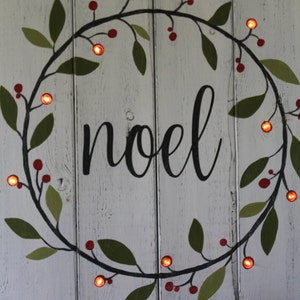 Noel Sign Lighted Christmas Sign Hand Painted Wood Sign Lighted Christmas Wreath Rustic Home Decor Mantle Decor Distressed Wood Gift image 4