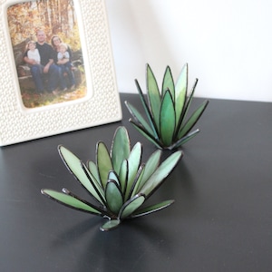 Stained Glass Succulent Set, Handmade Plant Sculpture, Boho Home Decor