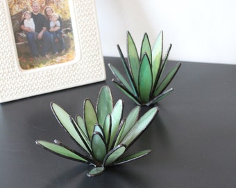 Set Of 2 Stained Glass Succulents Glass Plants Stained Glass Cactus Glass Sculpture Modern Stained Glass Home Decor Boho Decor Unique Gift