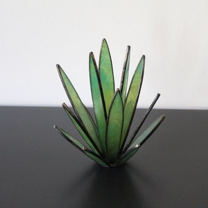 Stained Glass Agave Plant, Teal Green Succulent, Boho Decor