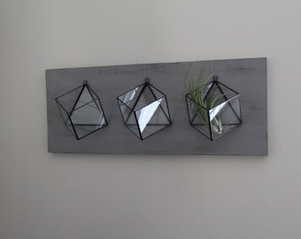 Set Of 3 Hanging Planters Handmade Geometric Modern Glass Wall Mounted Air Plant Succulent Holder Stained Glass Terrarium Vertical Garden