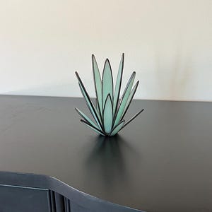 Stained Glass Agave Cactus Plant Sculpture Glass Succulent - Modern Boho Home Decor