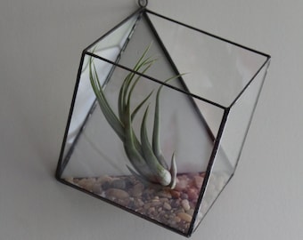 Geometric Stained Glass Hanging Planter - Handmade Air Plant Terrarium