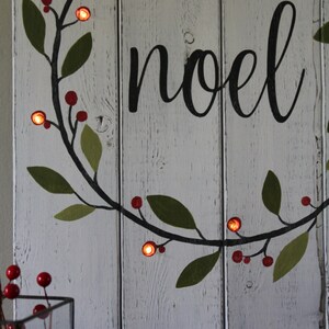 Noel Sign Lighted Christmas Sign Hand Painted Wood Sign Lighted Christmas Wreath Rustic Home Decor Mantle Decor Distressed Wood Gift image 3