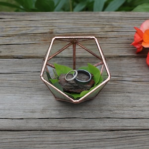 Wedding Ring Box Ring Bearer Box Copper Glass Ring Box Ring Pillow Engagement Ring Box Glass Geometric Terrarium Rose Gold Boho Wedding Gift