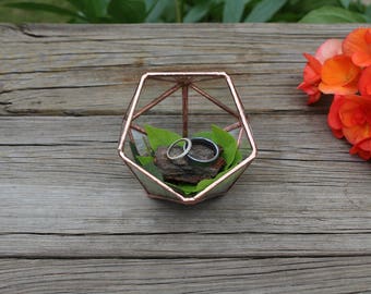 Wedding Ring Box Ring Bearer Box Copper Glass Ring Box Ring Pillow Engagement Ring Box Glass Geometric Terrarium Rose Gold Boho Wedding Gift