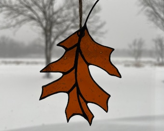 Stained Glass Oak Leaf Stained Glass Suncatcher Glass Ornament Christmas Ornament