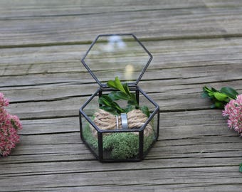 Rustic Wedding Ring Box Ring Bearer Box Wedding Band Box Ring Pillow Engagement Ring Box Hexagon Glass Jewelry Box Geometric Ring Box Gift