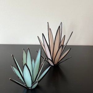 Set Of 2 Stained Glass Succulents Glass Plants Stained Glass Cactus Glass Sculpture Stained Glass Agave Home Decor Boho Decor Christmas Gift