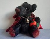 PUMPKIN - Artist and dress bear articulated Halloween style in black fur with a copper printed velvet cape