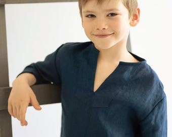 Boys Linen Shirt with long sleeves, Toddler linen, natural, summer outfit