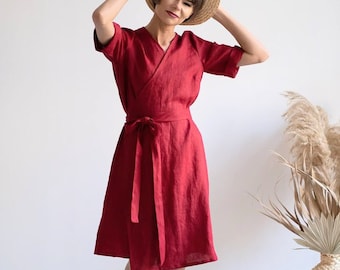 Linen wrap dress 'ABAVA' - summer wrap dress