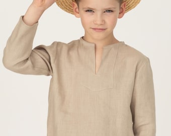 Linen Boy’s Shirt: Long sleeves, toddler linen shirt, first birthday kids shirt, summer linen shirt boys