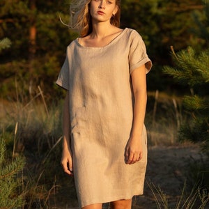 Linen Tunic For Women: Linen Homewear, Shirt dress, Loose fit