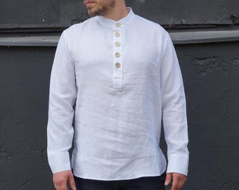 Men’s 100% Linen Button-Up Shirt | Breathable, Lightweight, Handmade Casual Shirt