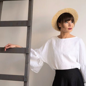 White linen blouse, linen womens shirt