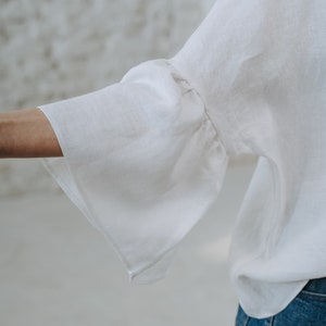 White linen blouse with butterfly sleeves stonewashed linen READY TO SHIP image 10