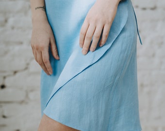Linen wrap skirts | Stonewashed linen skirts with lace | Summer skirts