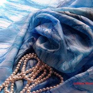silk scarf &quot;Sea Breeze&quot;,silk scarves,Hand-painted silk scarf,Summer scarf,Gift,silk,dark blue,Gift for woman,beach scarf bySilkScarves Elena