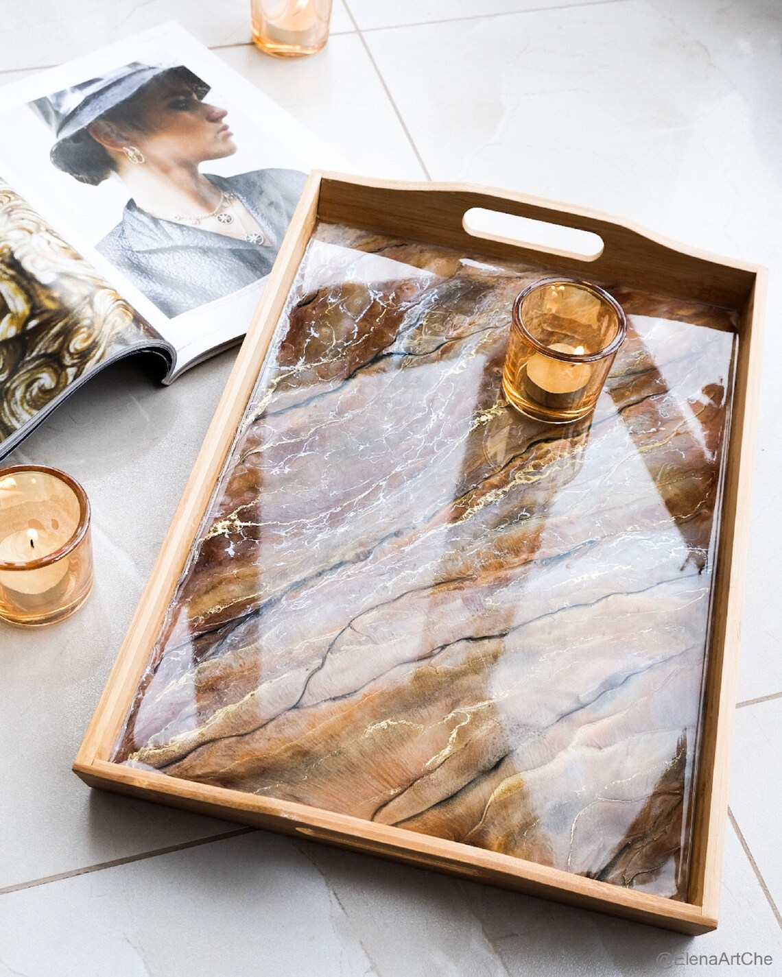 Resin Art Wood Serving Tray Etsy