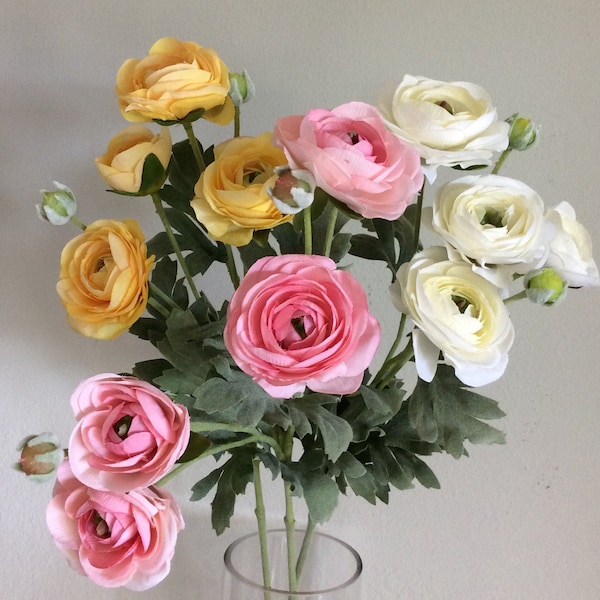 Silk Ranunculus with Long Stem and 4  Flower Heads