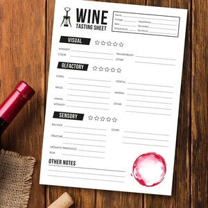 Wine Tasting Printable, Wine Rating Sheet, Wine Tasting Notes, Wine tasting cheatsheet, Elegant Wine tasting Template A4 and 8.5 x 11 size